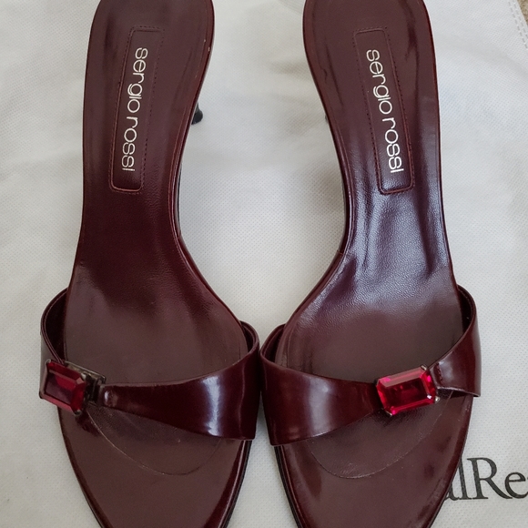 Sergio Rossi Leather Ruby Gemstone 925 Sterling Silver Women's Heels Size 6 - Picture 7 of 15